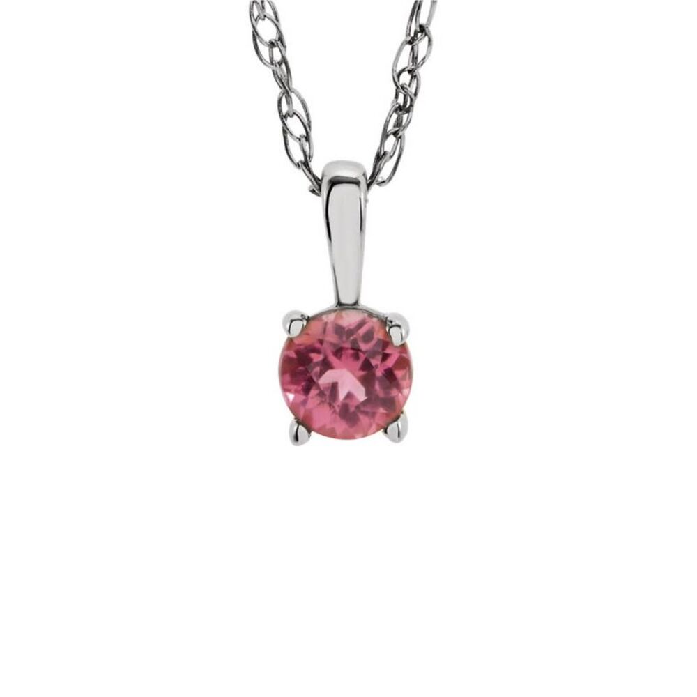 Youth 3mm Round Pink Tourmaline Necklace in 14k White Gold, 14 Inch
